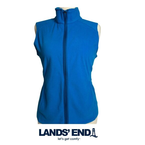 Lands' End Woman Plus Size LP/14/16 Zip-Front Fleece Vest Long Blue - Picture 1 of 9